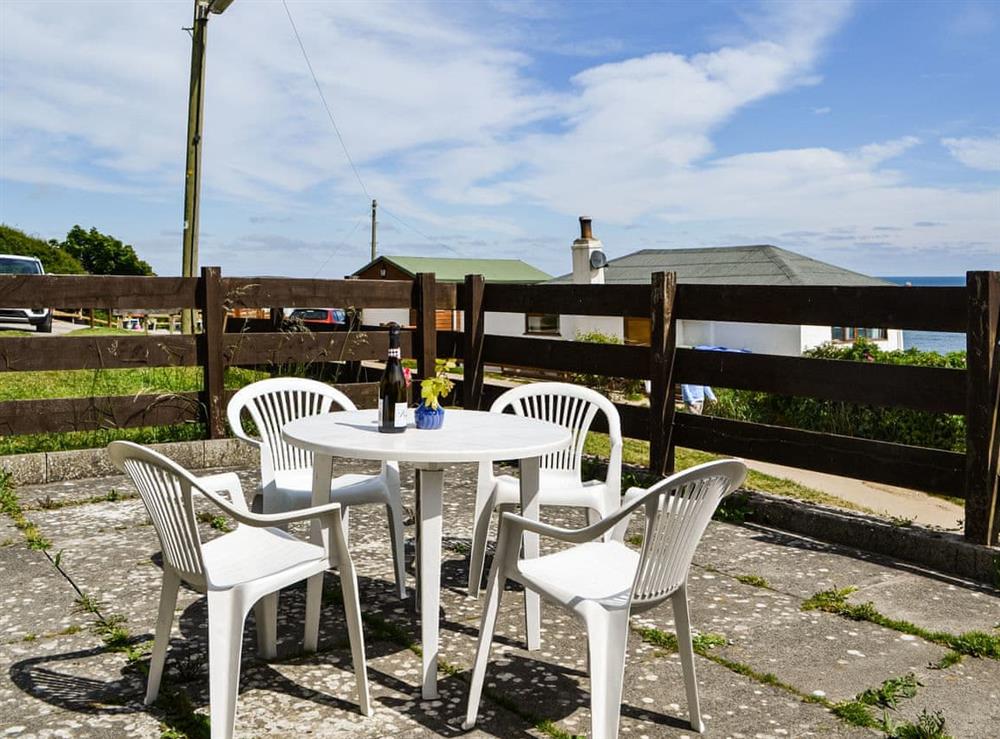 Sitting-out-area at The Chalet in Hunmanby Gap, near Filey, North Yorkshire