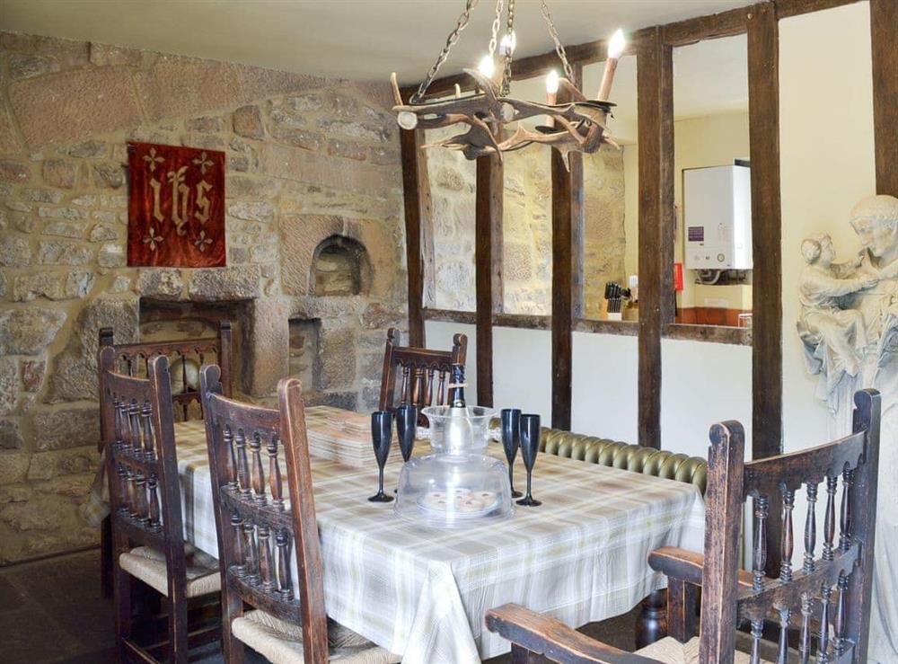 Light and airy dining space with heritage features at The Chapel in Alport, Nr Bakewell, Derbyshire., Great Britain