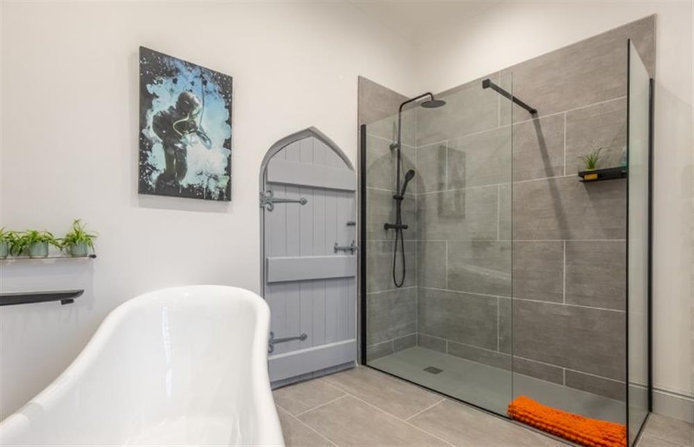 Ground floor: Large walk-in shower in the ground floor bathroom at The Chapel, North Elmham near Dereham