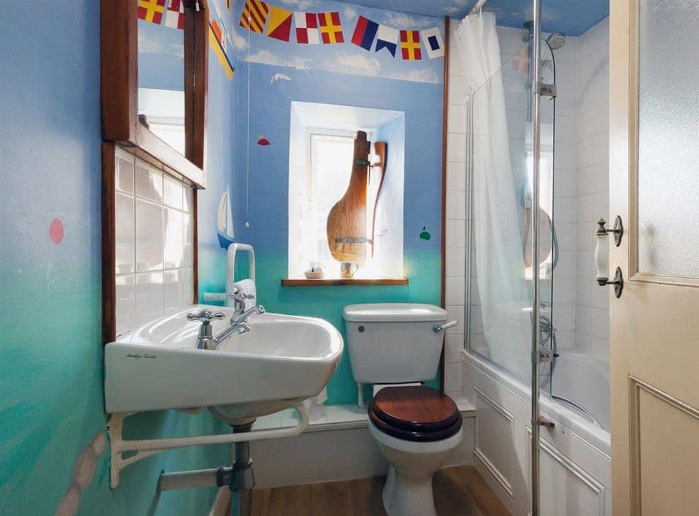 Bright, colourful bathroom at The Chart Loft in Dartmouth, Devon., Great Britain