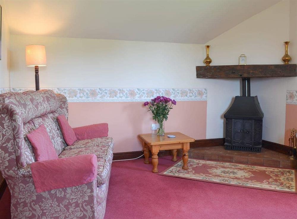 Cosy and comfortable living room with wood burner at The Cider Mill Cottage in Orleton, near Ludlow, Shropshire