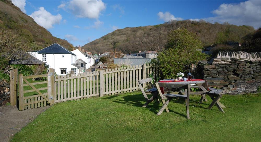 The shared garden at The Clinker in Boscastle, Cornwall