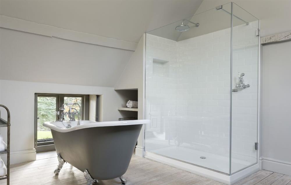 A romantic slipper bath with a view at The Coach House and Stables at The Lammas, Minchinhampton