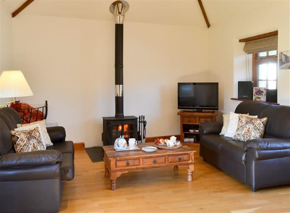 Relaxing living area with wood burner at The Coach House in Gulworthy, near Tavistock, Devon