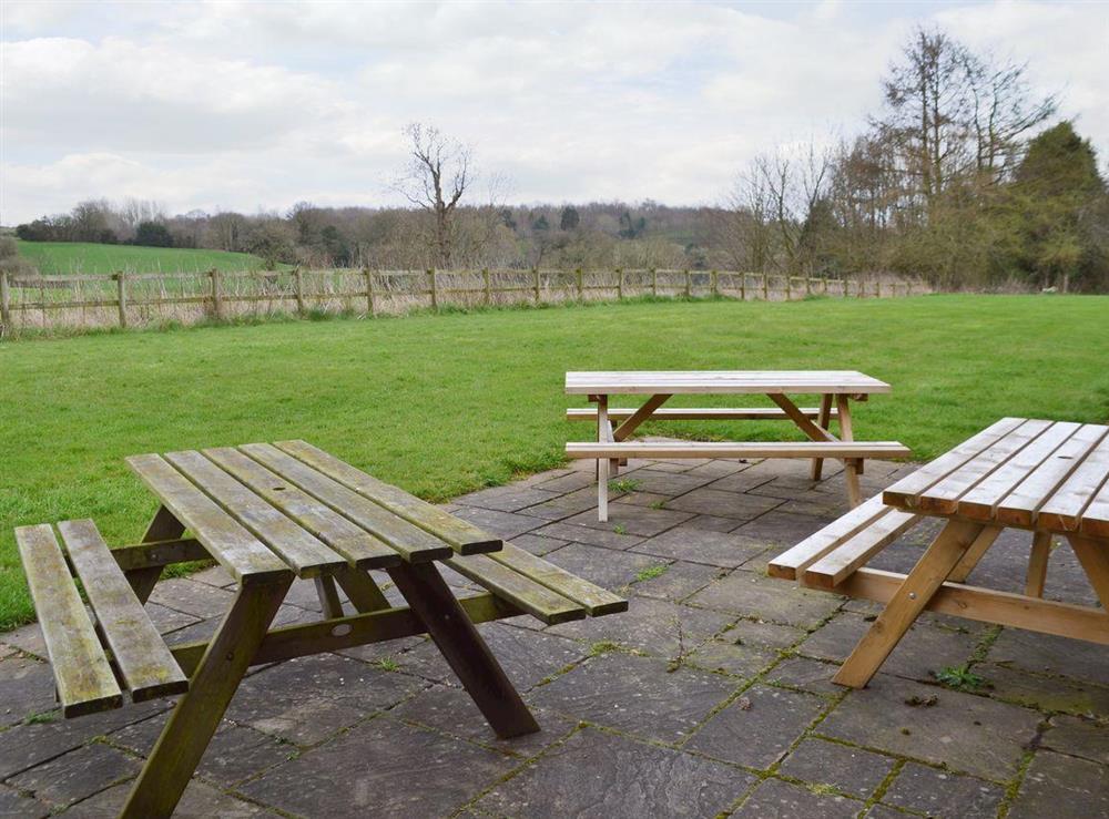 Outdoor seating on patio at The Coach House in Somersal Herbert, nr Ashbourne, Derbyshire