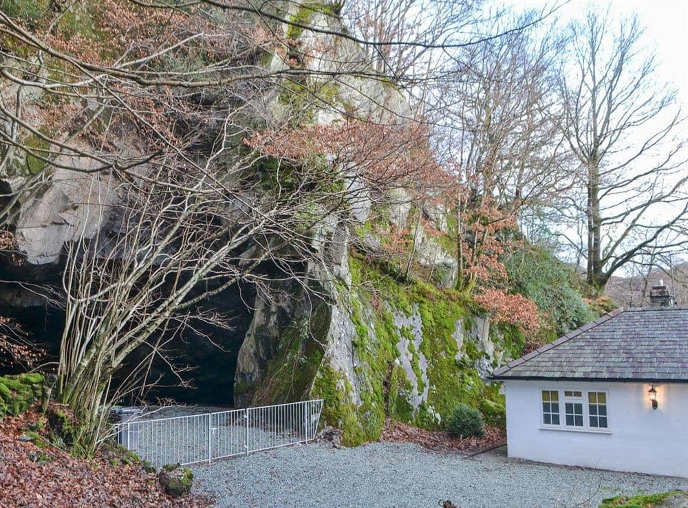 Disused quarry cave behind the property at The Coach House in White Moss, near Grasmere, Cumbria, England