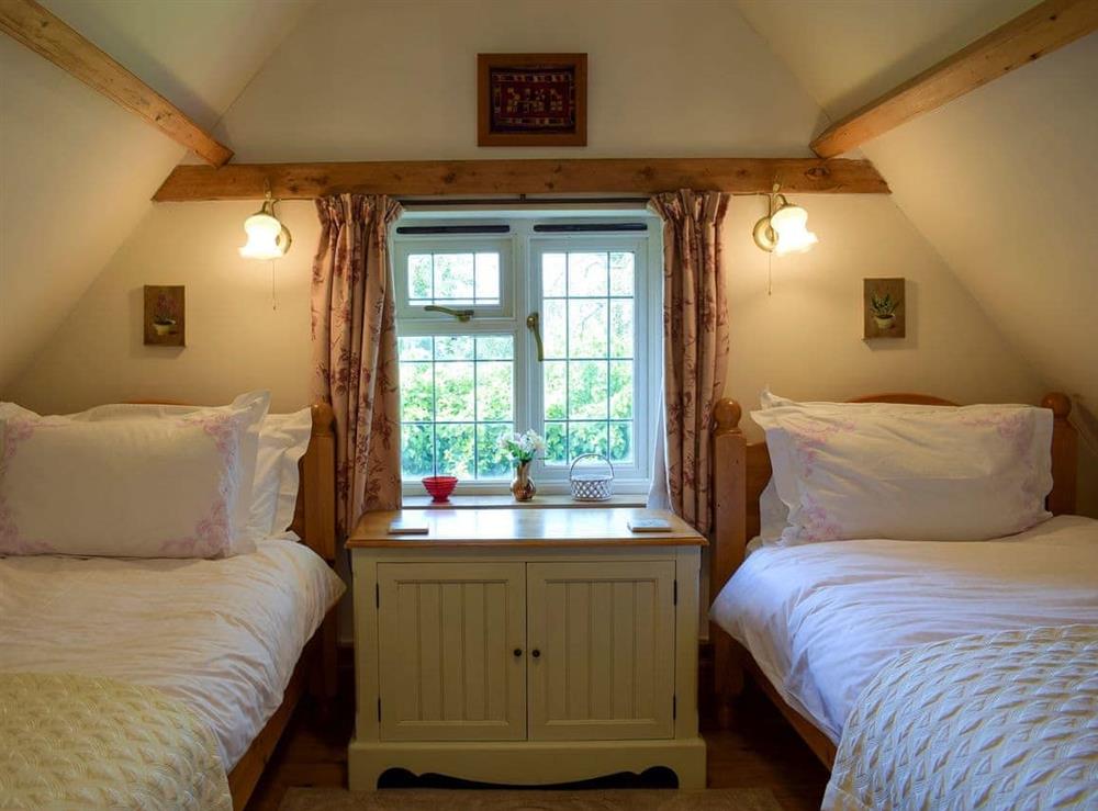 Twin bedroom at The Cottage in Richards Castle, near Ludlow, Shropshire