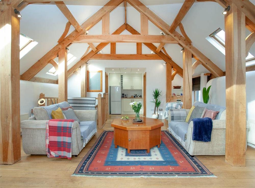 Open plan living space at The Cow Shed in Chudleigh, Devon