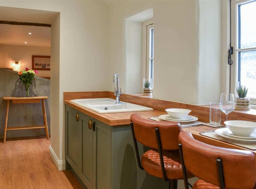 Kitchen area at The Cowshed in Earl Sterndale, near Buxton, Derbyshire