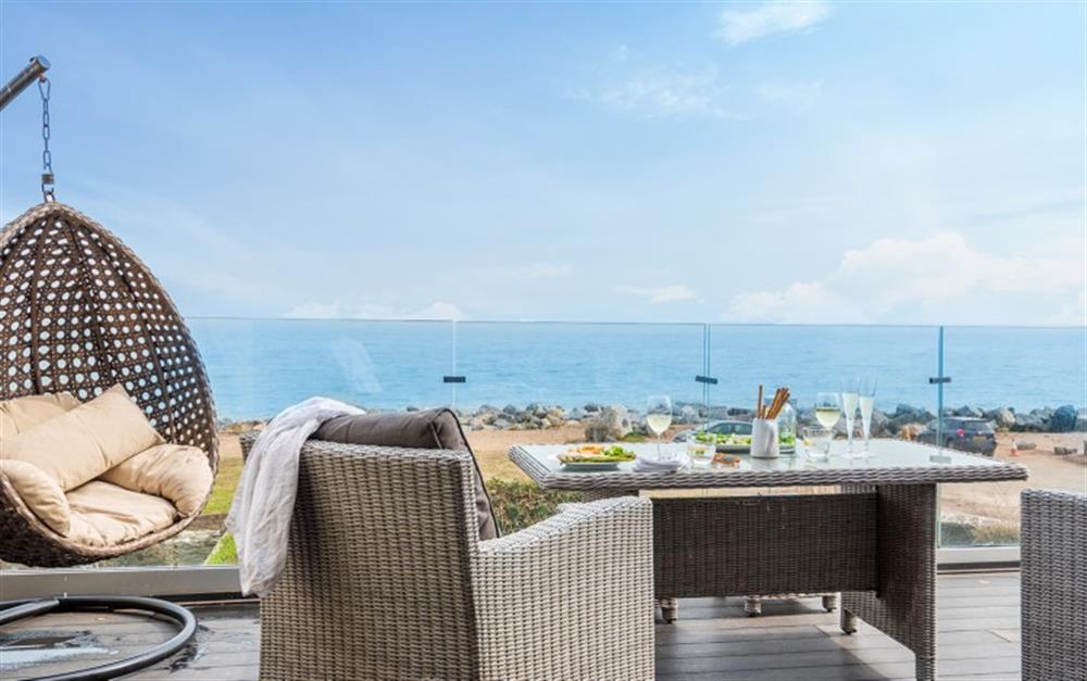 Panoramic sea views form the balcony at The Crab Pot in Beesands