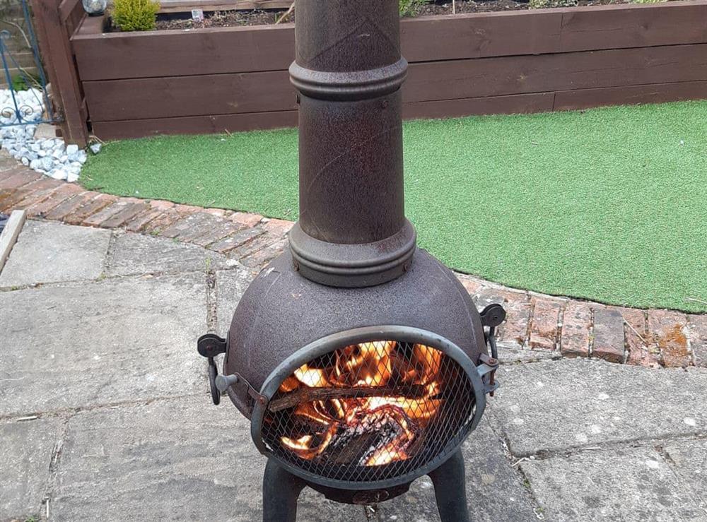 Chimnea on patio at The Croft in Sible Hedingham, near Halstead, Essex