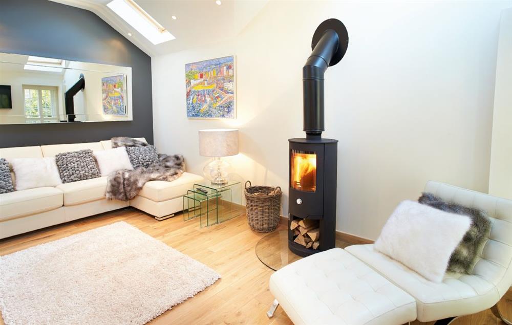 The cosy wood burning stove in the sitting area