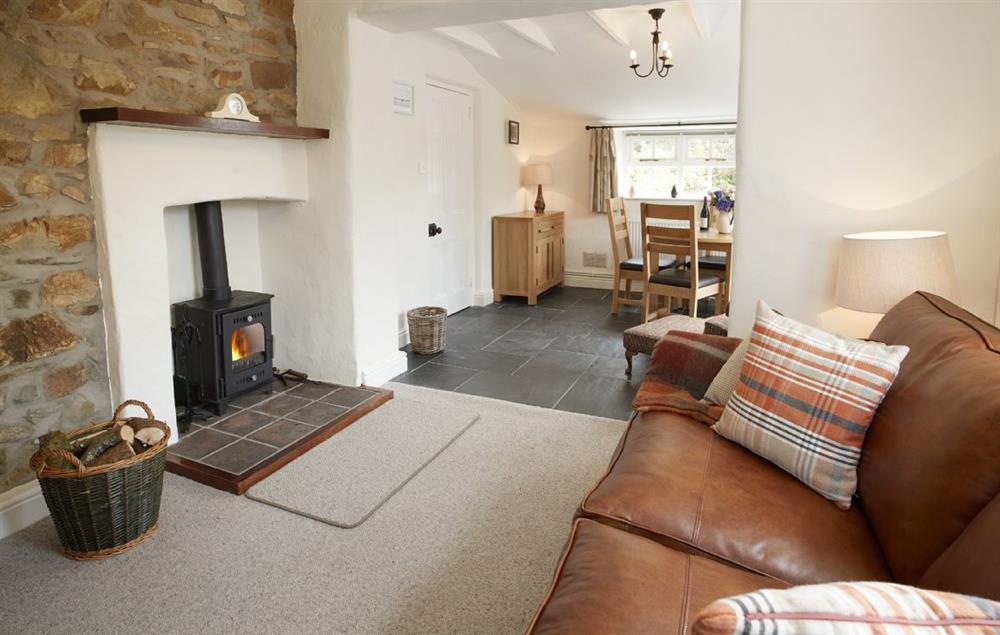 Sitting room with wood burning stove at The Dairy, Dinas Cross