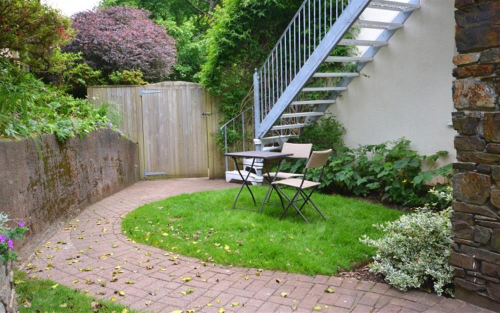 The private garden for the Dell Studio Apartment and stairs to entrance at The Dell Studio Apartment in Salcombe