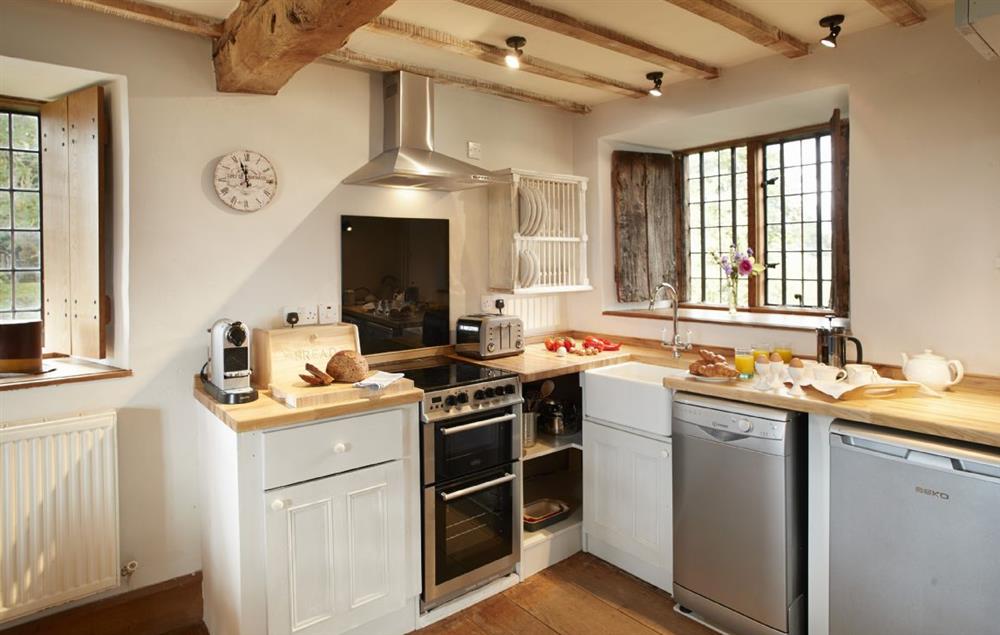 Kitchen with views on to open countryside at The Dovecote, Pauntley