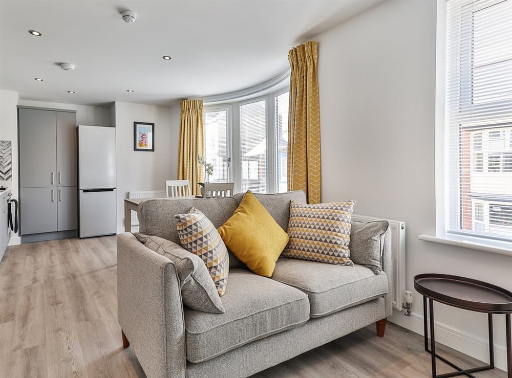 Open plan living space at The Drift Apartment in Filey, North Yorkshire