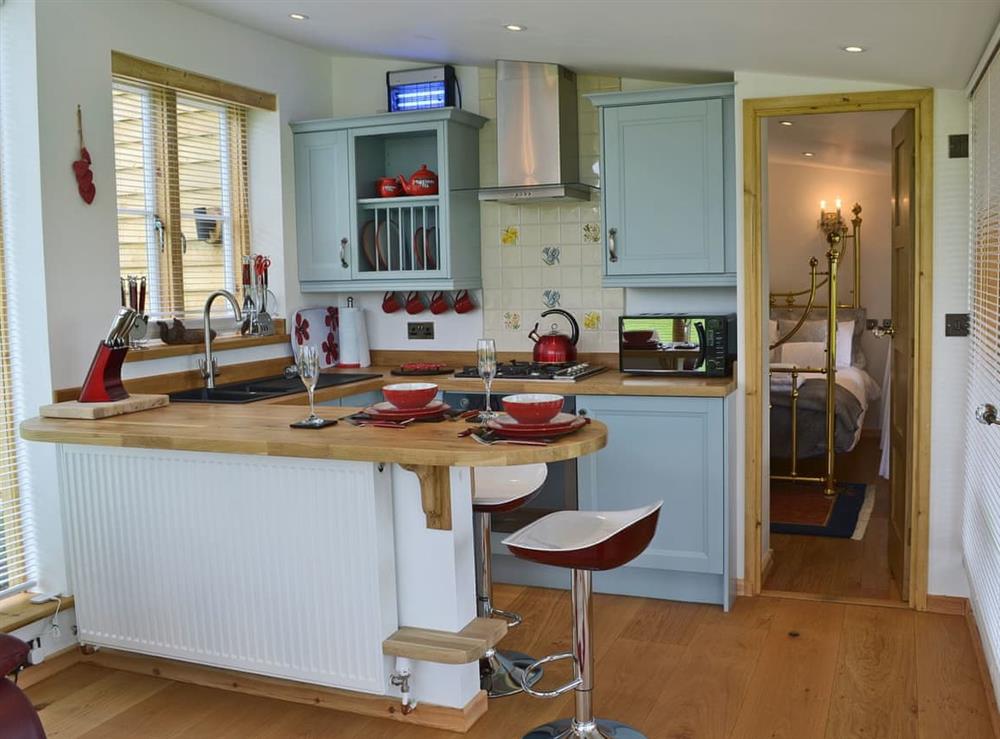 Quirky kitchen area with breakfast bar at The Escape in South Hill, near Callington, Cornwall