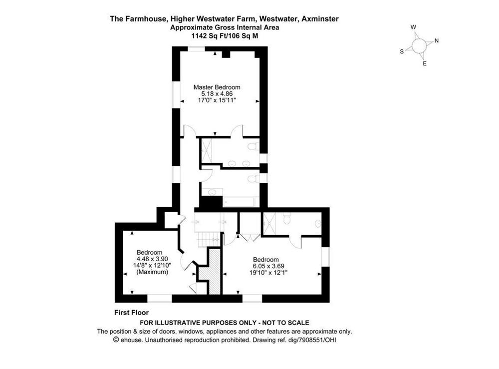 Plan of first floor at The Farmhouse at Higher Westwater Farm in Axminster, Devon