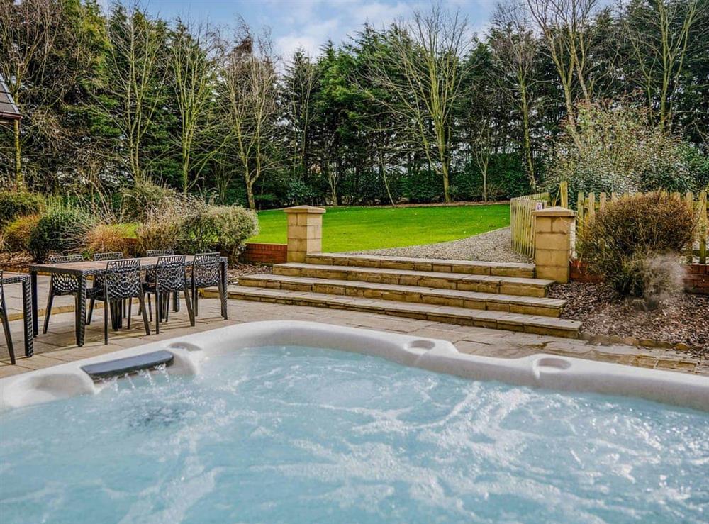 Hot tub at The Farmhouse at Ream Hills in Weeton, near Blackpool, Lancashire