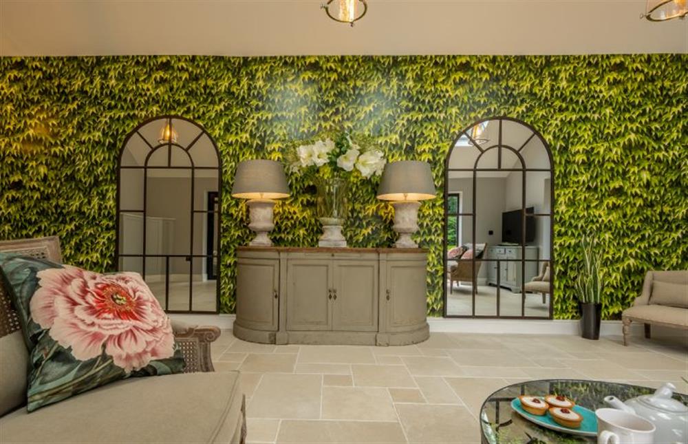 A calming space for enjoying views of the garden at The Farmhouse, Nether Hall Estate, Pakenham