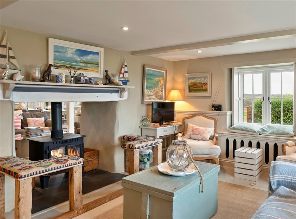 Living area at The Fisherman’s Rest Lodge in North Cornwall, England