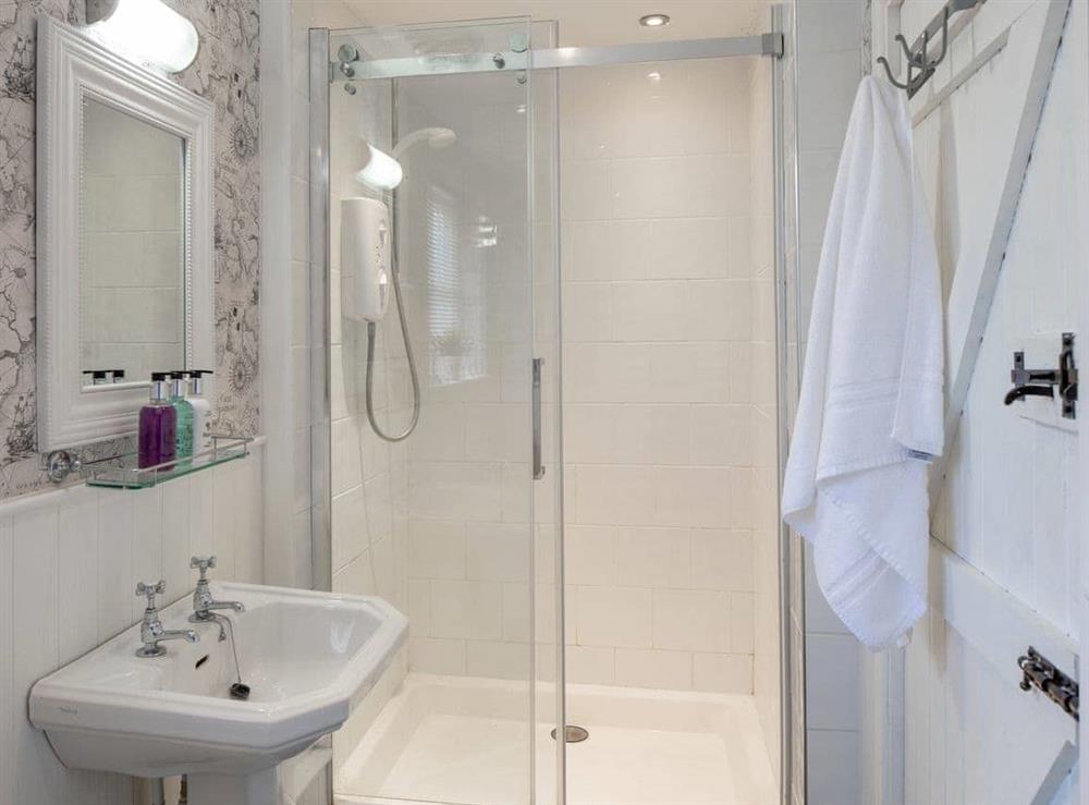 Shower cubicle in the lovely bathroom at The Forge in Bettiscombe, Nr Lyme Regis, Dorset., Great Britain