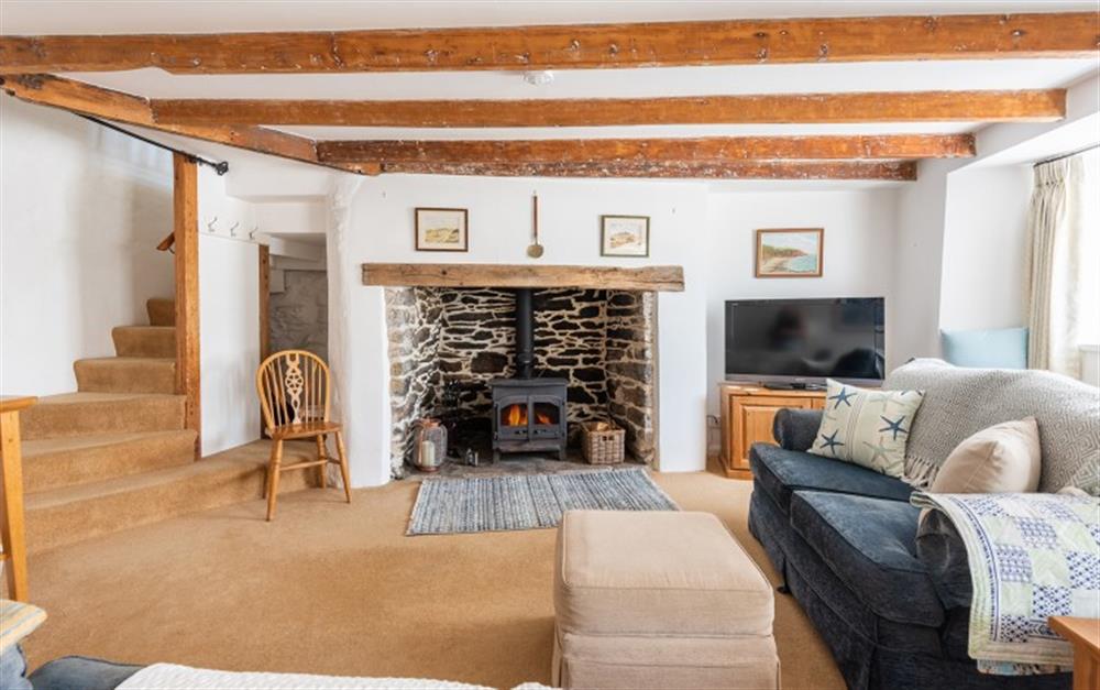 The spacious yet cosy lounge-perfect for relaxing by the log burner on a cool winters evening at The Forge in East Prawle