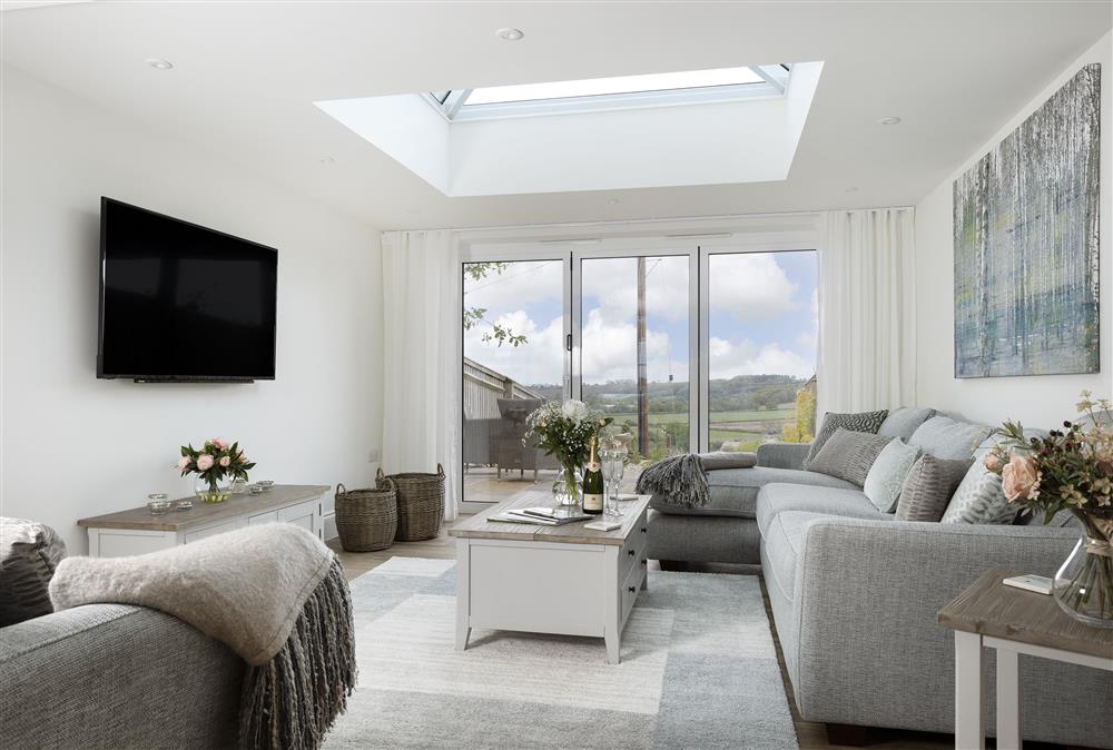 Lower ground floor: Sitting room with Freeview television, pyramid skylight and bi-folding doors leading out to the terrace