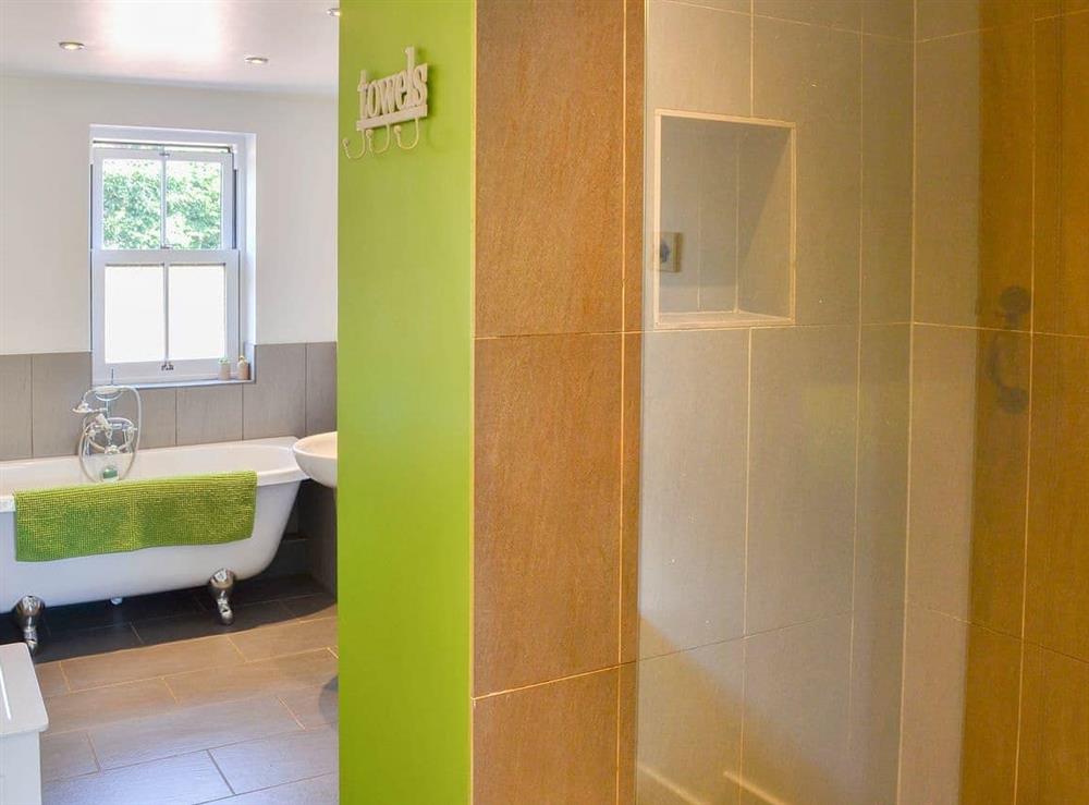 Ground floor bathroom with walk-in shower cubicle at The Gap in Boulmer, near Alnwick, Northumberland