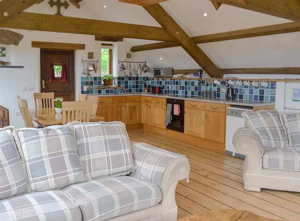 Delightful open plan living space at The Garden Barn in Ugborough, Ivybridge, Devon., Great Britain