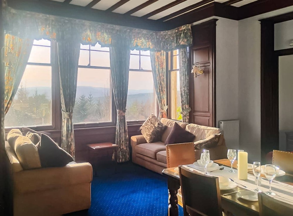 Open plan living space at The German Room in Lairg, Sutherland