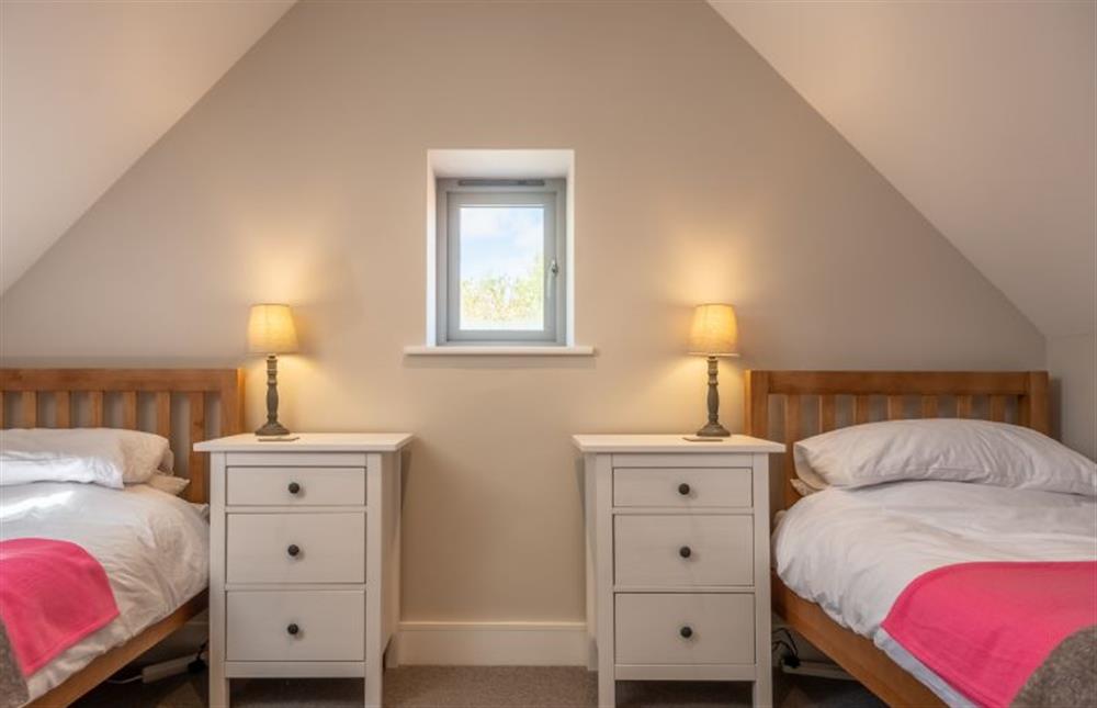 Bedroom four with full-size twin beds at The Goosebec, Burnham Market near Kings Lynn