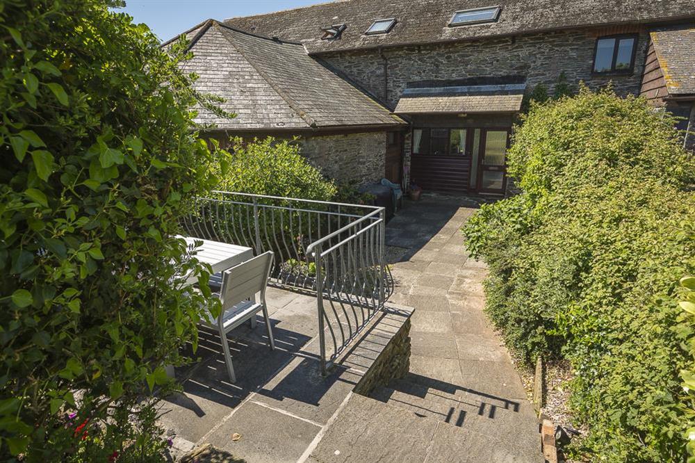 Furnished front terrace with barbecue at The Granary (Southdown Farm) in Southdown Farm, Malborough