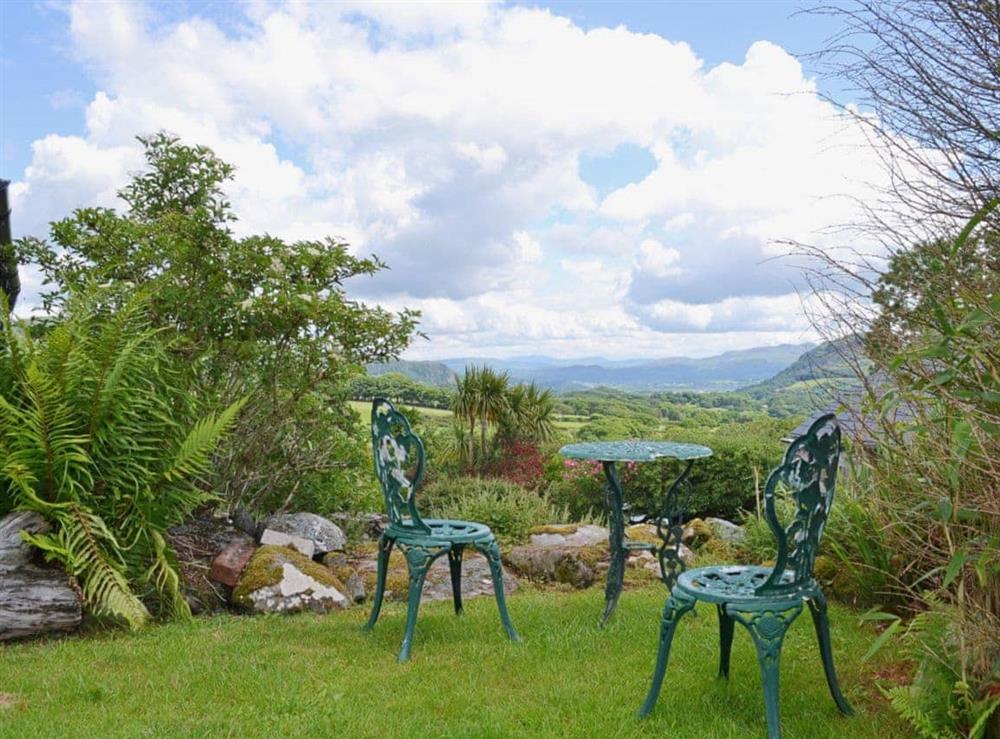 Spectacular view from the sitting out area in the small garden at The Hayloft Barn in near Criccieth, Gwynedd