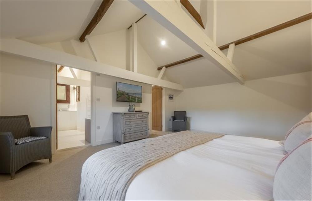 Master bedroom looking to the en-suite at The Hayloft, Felbrigg near Norwich