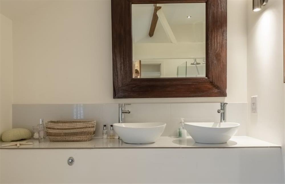 Master en-suite with twin hand basins at The Hayloft, Felbrigg near Norwich