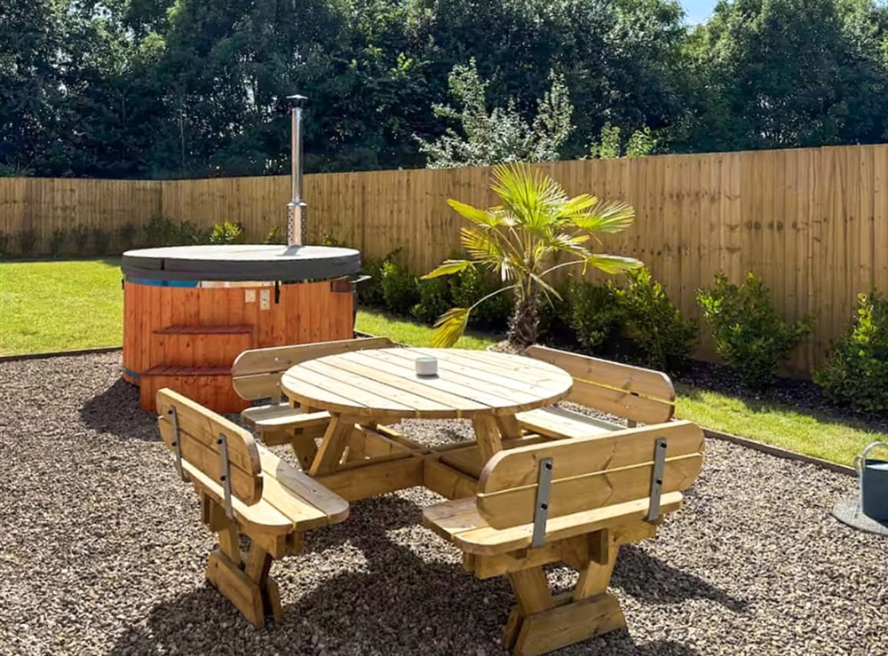 Hot tub at The Hayloft in Mold and the Clwydian Range, Wales