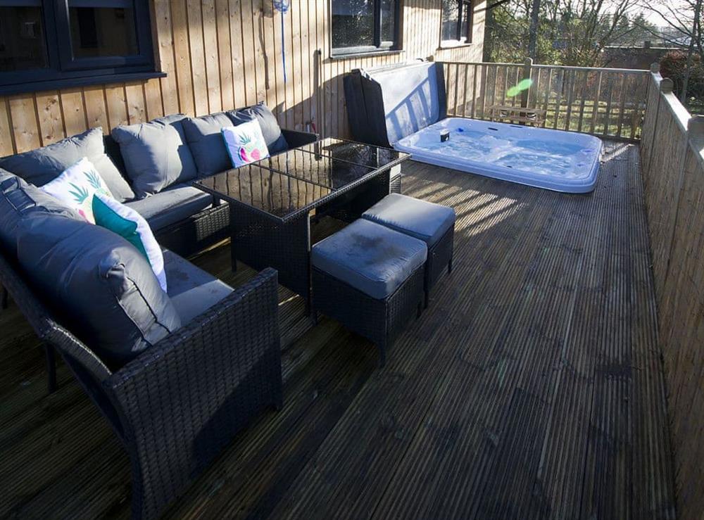 Lovely decked area in which to sit back and unwind at The Hideaway in Otterburn, near Bellingham, Northumberland