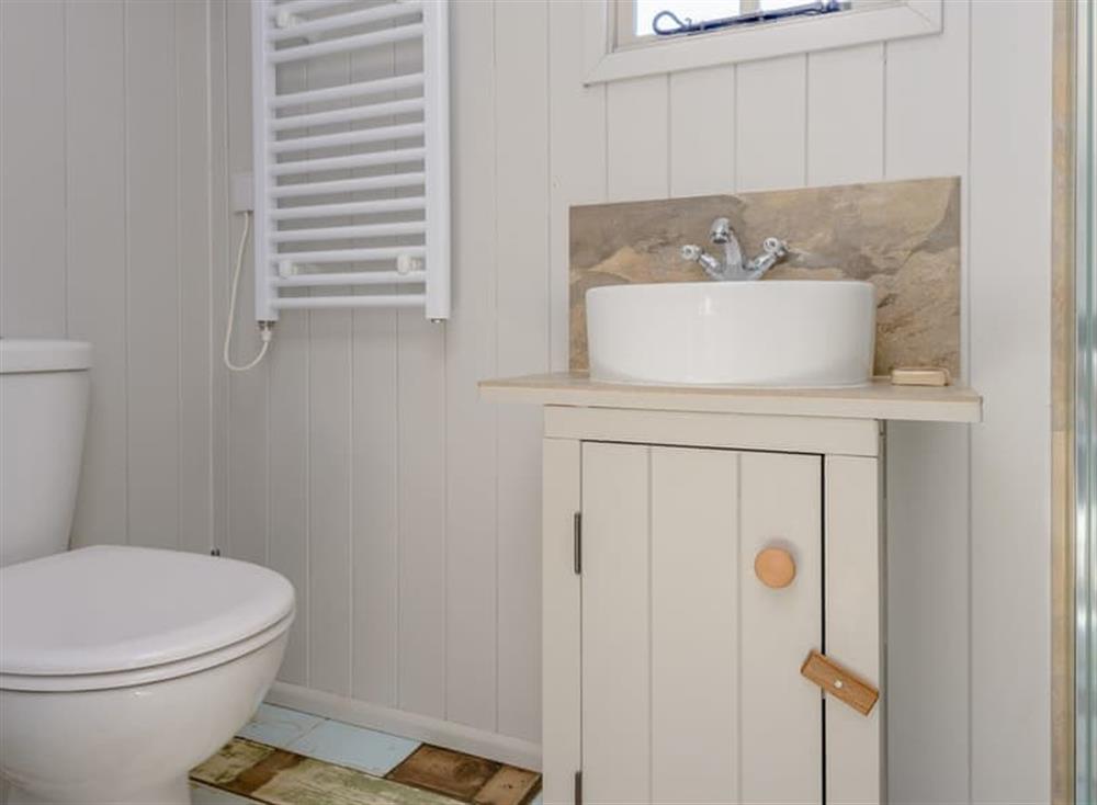 Shower room with heated towel rail at The Hut at Hole Farm in Alderbury,  Salisbury, England