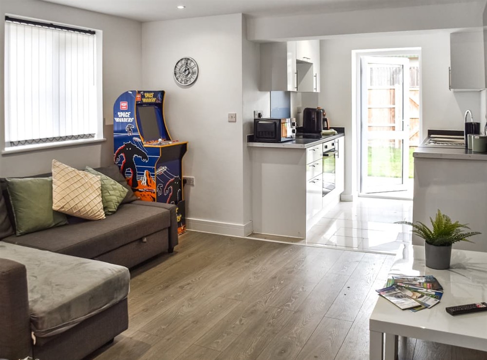 Open plan living space at The Ivy Bungalow in Little Dunham, near Kings Lynn, Norfolk