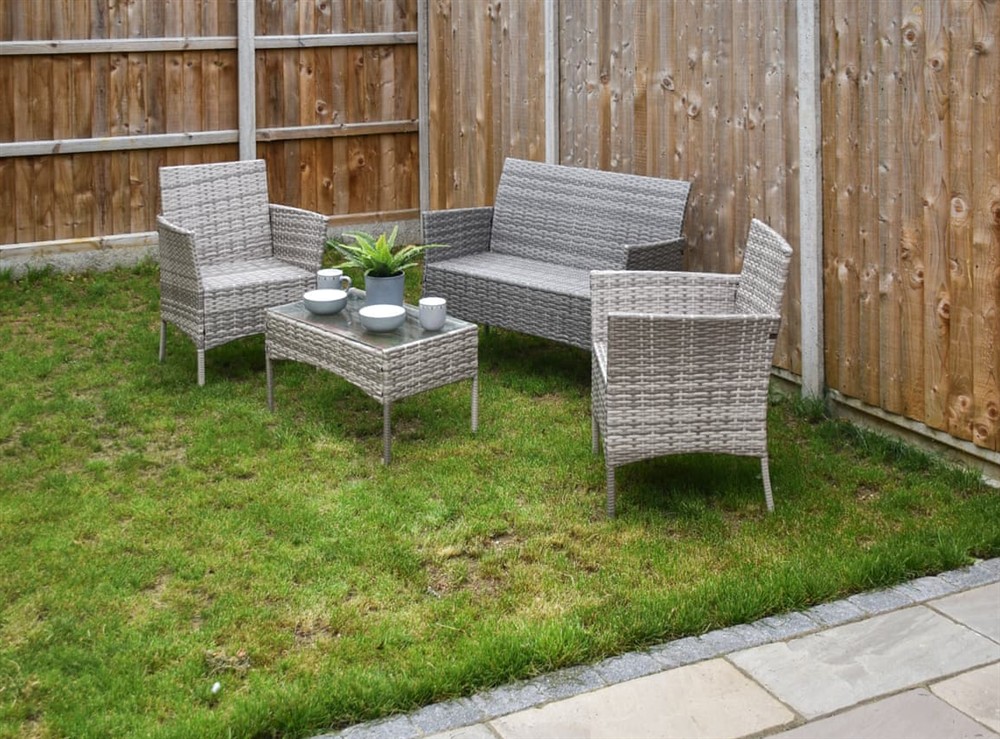 Sitting-out-area at The Ivy Bungalow in Little Dunham, near Kings Lynn, Norfolk