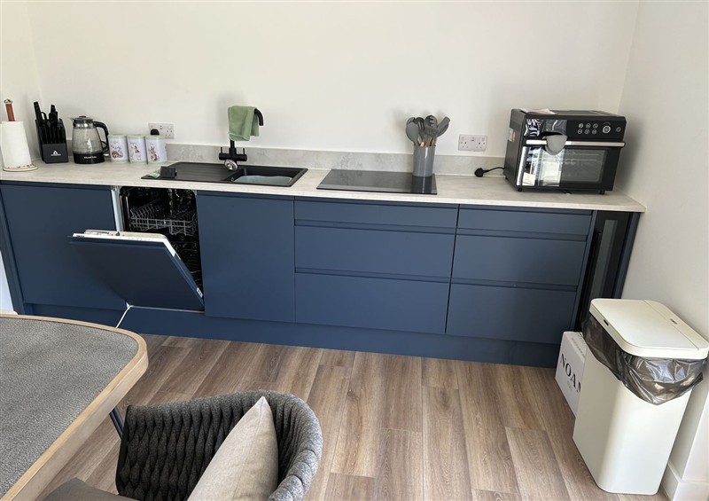 The kitchen at The Lake Boat exclusive retreat, Black Cross near St Columb Major