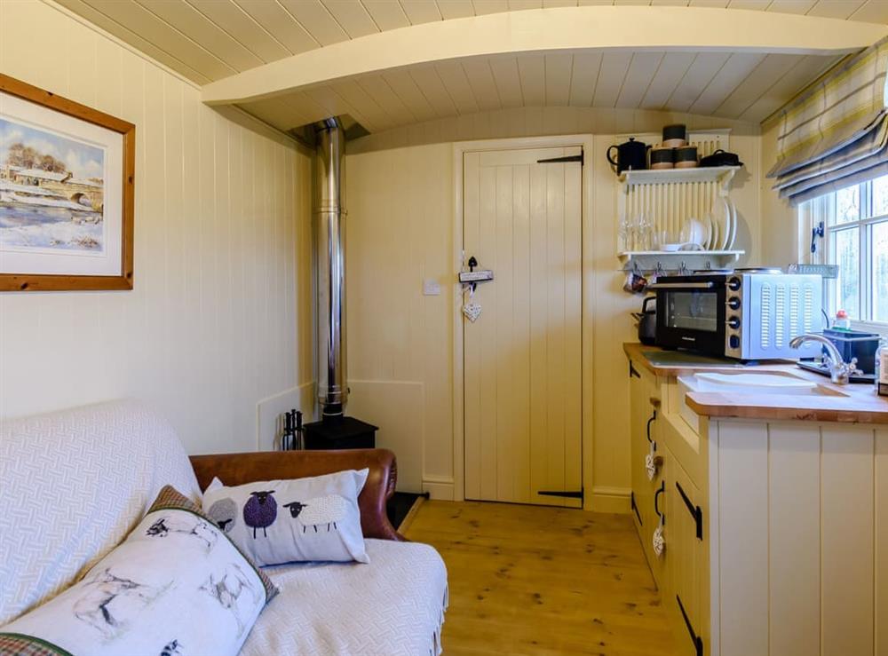 Fully equipped open plan living space at The Lambing Shed in South Hiendley, near Hemsworth, West Yorkshire