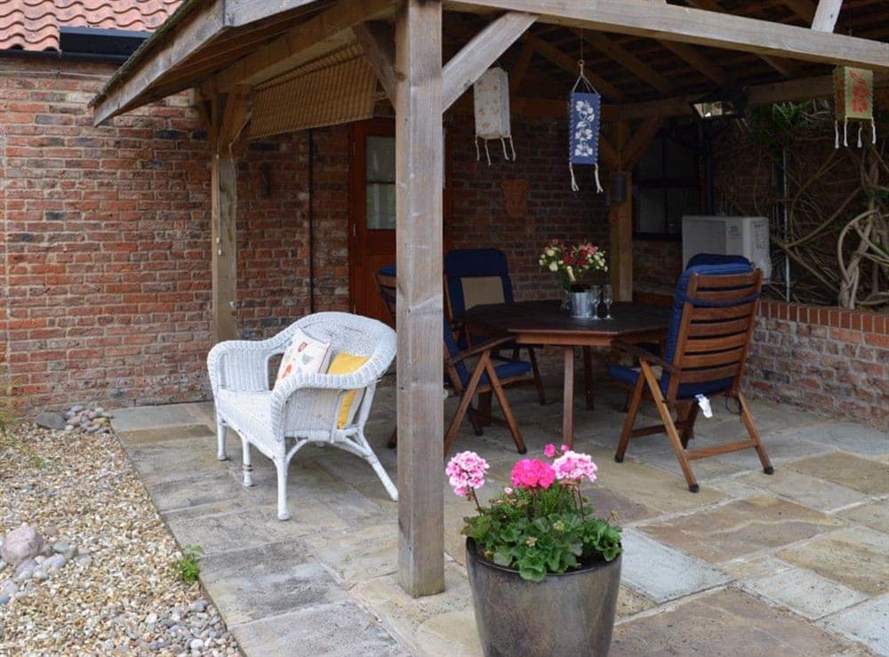 Sitting-out-area at The Landings Cottage in Beningbrough, near York, North Yorkshire