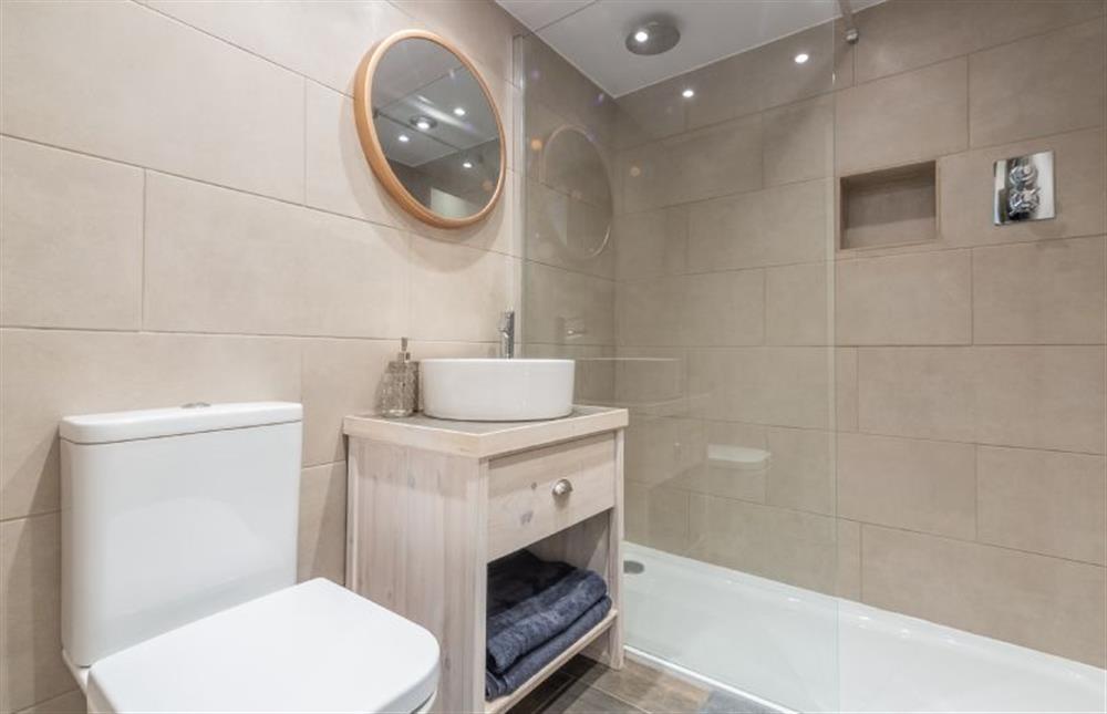 Ground floor: Shower room with large walk-in shower, wash basin, WC and heated hand rail at The Lavender Shack, Broome near Bungay