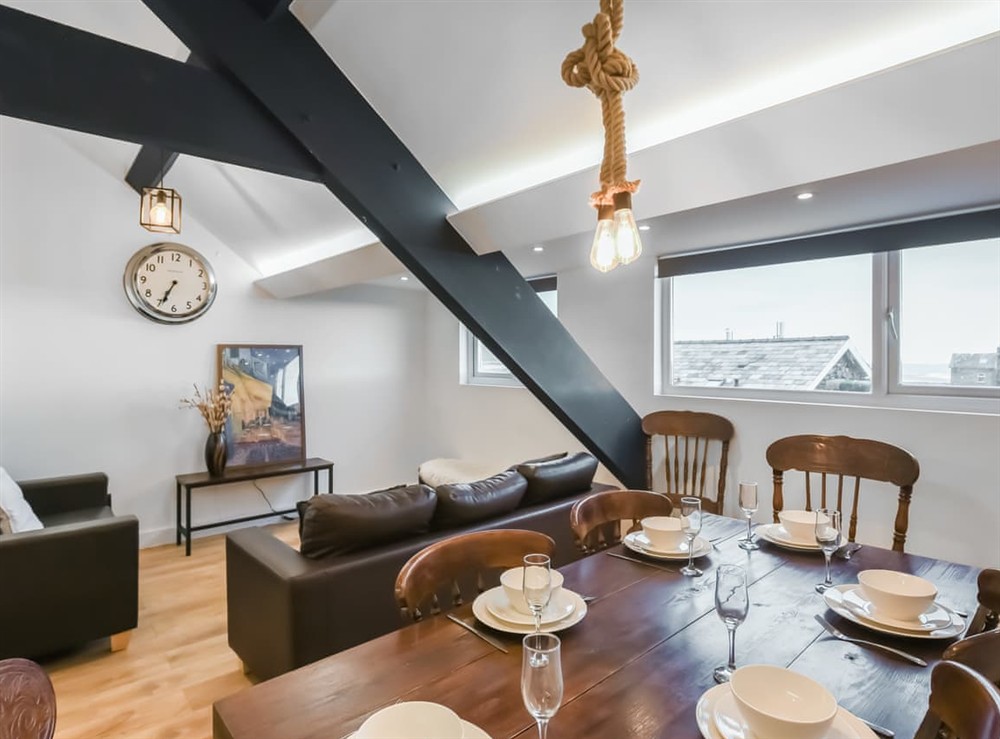 Open plan living space at The Lily Apartment 2 in Barmouth, Gwynedd