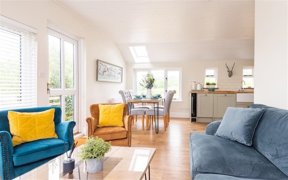 Bright open-plan sitting area at The Linhay, Chipton Barton in Dittisham