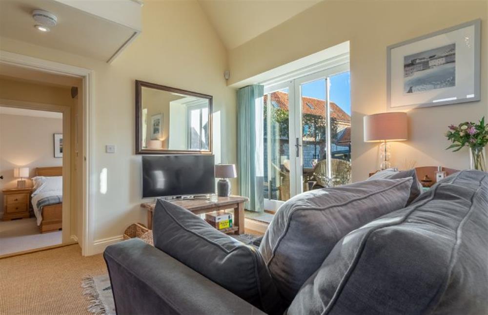 Ground floor: View to master bedroom from sitting area at The Little Barn, Ringstead near Hunstanton