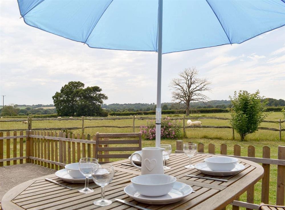 Wonderful views from the patio at The Little Barn in Woodchurch, near Ashford, Kent