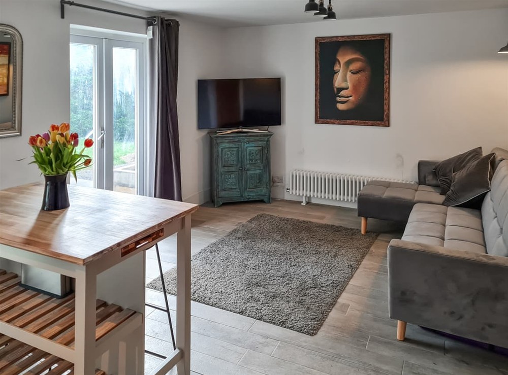 Open plan living space at The Little House in West Pennard, Glastonbury, Somerset